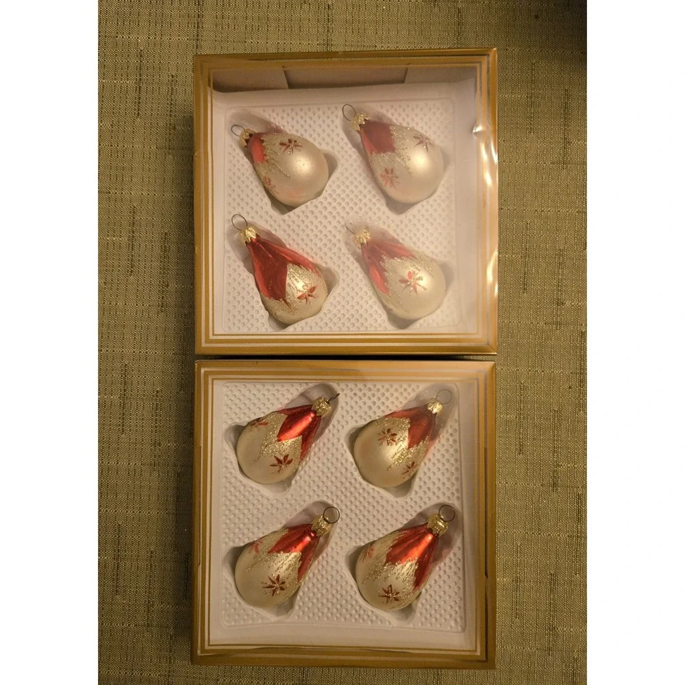 8 Kurt Adler Glass West Germany Painted Tear Drop Vintage Christmas Ornaments